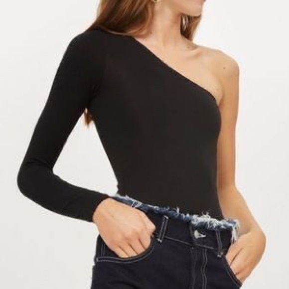 Topshop Tops - Black One Shoulder Longsleeve Topshop Bodysuit